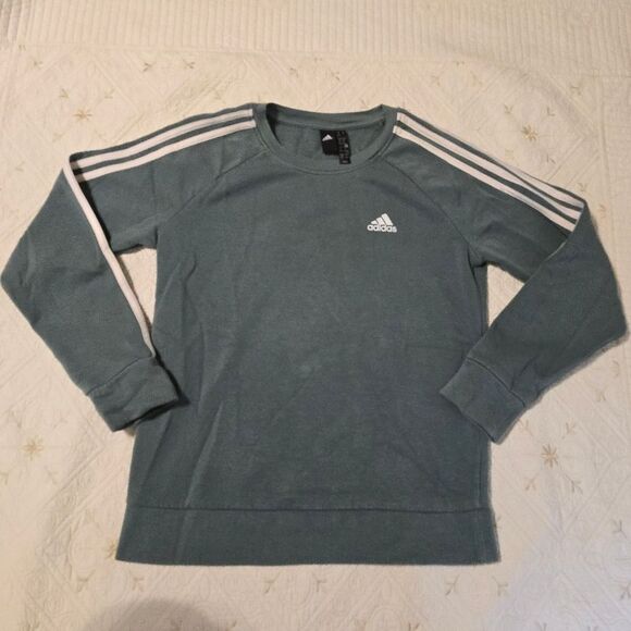 Adidas Crewneck Sweatshirt Womens Medium Sage Green 3 Stripe Athleisure Athletic - Picture 3 of 9